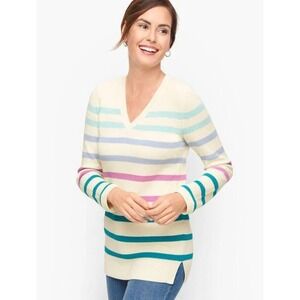 Talbots‎ Medium Casual Stripe Shaker Stitch V Neck Knit Tunic Sweater